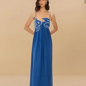 FARM Rio Blue Maxi Dress with White Fish Design NWT